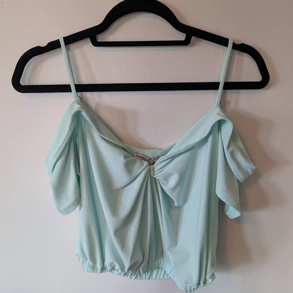 2010s Mint Green Off-Shoulder Crop Top